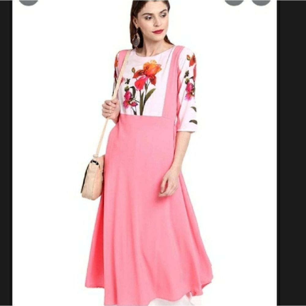 Take 50% OFF- Janasya Women’s Pink Poly Crepe Flared Kurta, Size-L